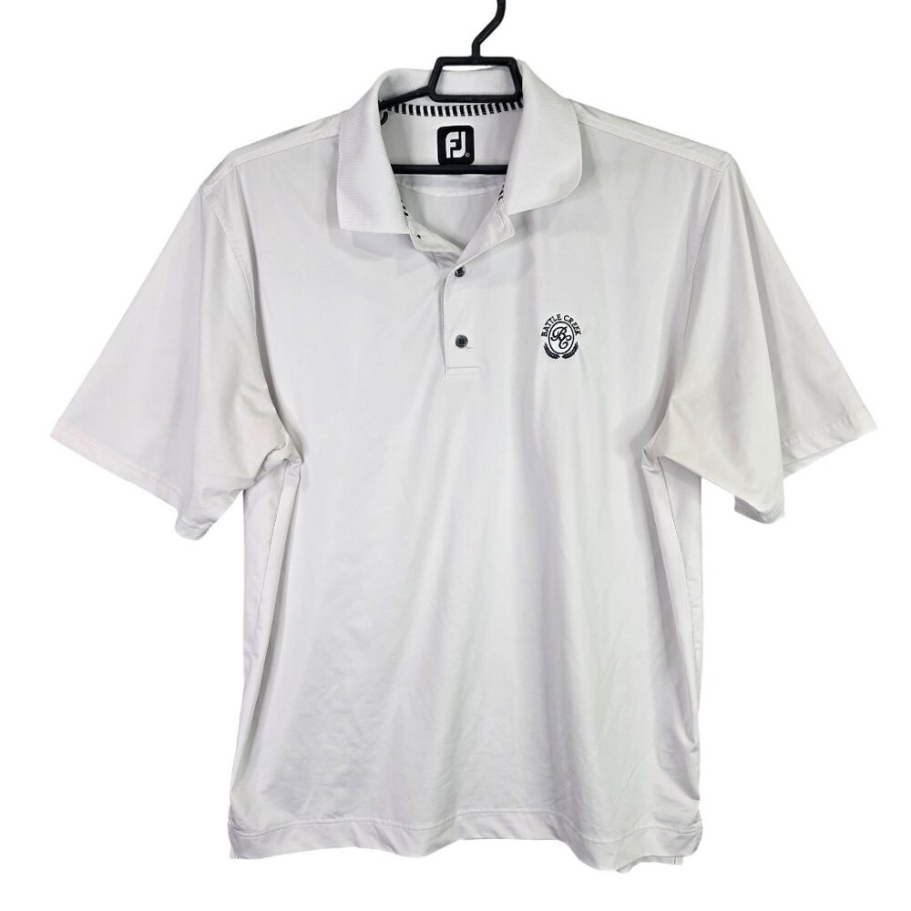 Mens Footjoy White Golf Polo Shirt Polyester Blend Stretch Short Sleeve Size XL